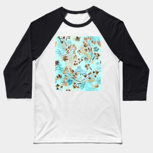 Hand-painted watercolor loose floral boho chintz in gold, blue, brown and turquoise as a seamless surface pattern design Baseball T-Shirt